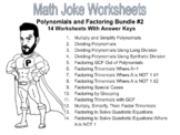 Polynomials and Factoring Joke Worksheet Bundle #2 (14 Tot