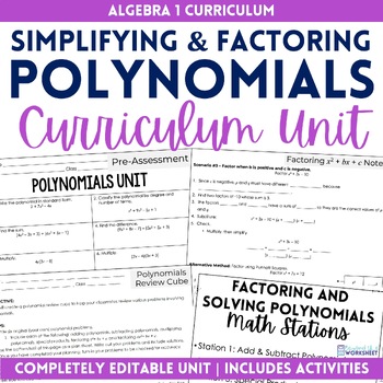 Preview of Simplifying and Factoring Polynomials Unit Algebra 1 Curriculum