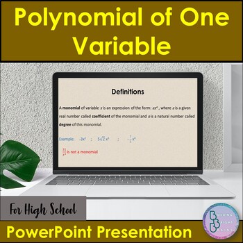 Preview of Polynomials of One Variable | PowerPoint Presentation Math Lesson | High School