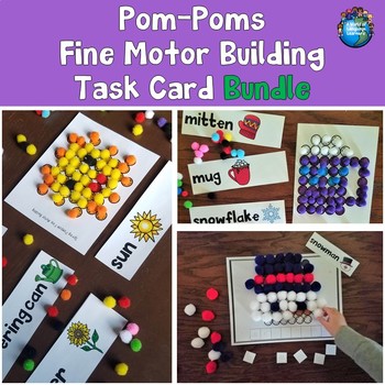 Preview of Pom Poms Fine Motor Building Task Card Bundle