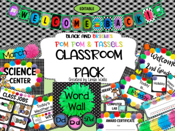 Preview of Pom Poms & Tassels Classroom Decor - editable