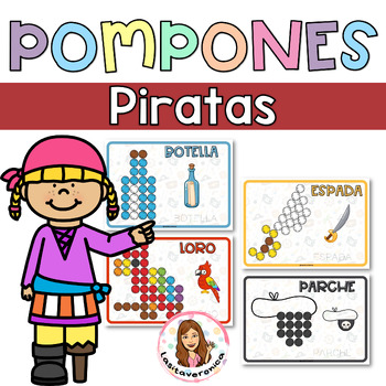 Preview of Pompones Piratas / Pirates Pom Poms. Fine motor. Spanish
