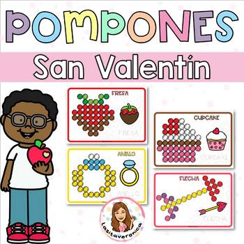 Preview of Pompones en San Valentín/ Valentine's Day Pom Poms. February. Spanish Fine motor