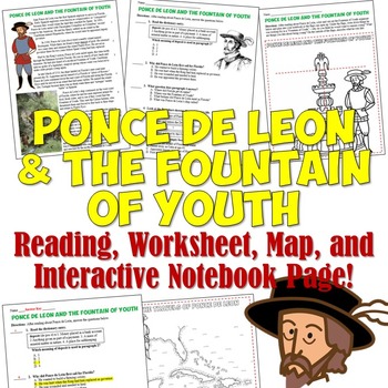 Preview of Ponce de Leon and the Fountain of Youth Reading, Worksheet, and Activity