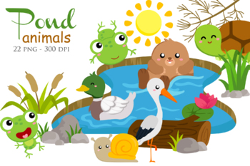 Preview of Pond Animal water plant frog beaver - cute cartoon Vector Clipart Illustration