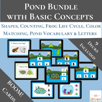 Preview of Pond Bundle Covering Basic Concepts with Boom Cards™ | Preschool | Digital