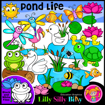 Preview of Pond Life - Clipart in BLACK & WHITE/ full color. {Lilly Silly Billy}