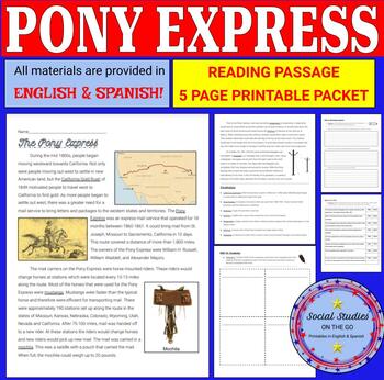 Preview of Pony Express reading passage and printable packet (English and Spanish)