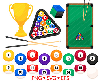 Preview of Pool & Billiards Clipart- SVG, PNG, EPS Images - Pool Competitive Sports Graphic