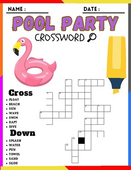 Pool Party CrossWord Puzzle Activities by Kids shelves TPT