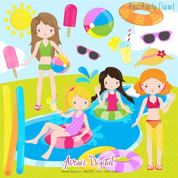 Pool Party Scrapbook printable illustrations - vectors - pngs by Avenie ...