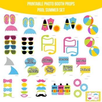 Pool Party Summer Printable Photo Booth Prop Set by AmandaKPrintables