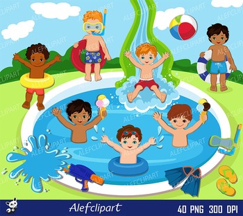 Pool Party Swim Boys Digital Clipart Set Personal And Commercial
