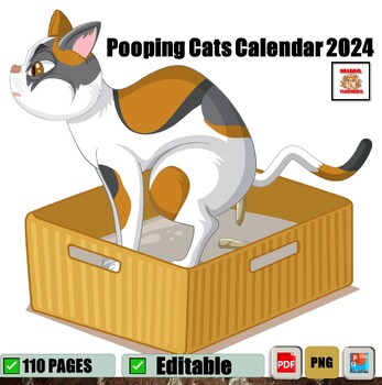 Pooping Cats Calendar 2024 Calendar Planner 2024 Monthly Planner,