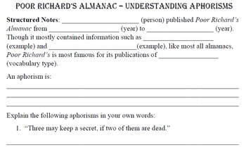 Preview of Poor Richard's Almanac Aphorism study
