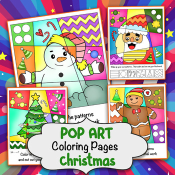 Preview of Pop Art Christmas Coloring Pages Bundle : Coloring Sheets - Christmas Activities