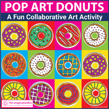 Preview of Pop Art Coloring Pages, Fun Donut Theme Collaborative Art Activity
