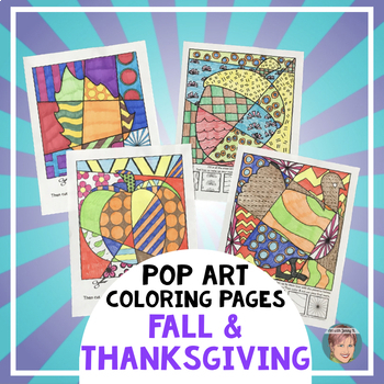 Preview of Pop Art Fall & Thanksgiving Coloring Pages + Writing by Art with Jenny K.!