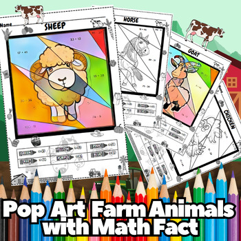 Preview of Pop Art Farm Animal Coloring Pages Math Addition & Subtraction 1 - 3 Grade Vol.1