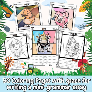 Preview of Pop Art Farm Animals Coloring 50 Pages + Writing Activity. Have Fun People Vol.4