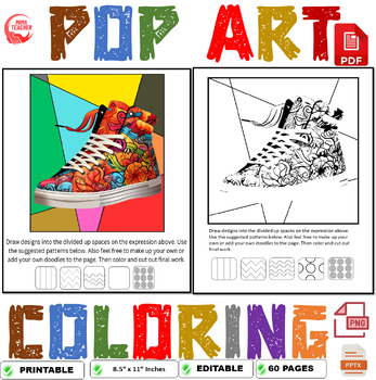 Pop Art Fashion Shoes Coloring Page Boys + Writing Prompts by Mima Teacher