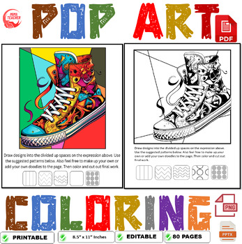 Preview of Pop Art Fashion Shoes Coloring Page  + Writing Prompt