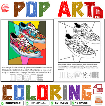 Preview of Pop Art Fashion Shoes Coloring Page  + Writing Prompt
