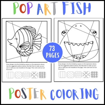 Preview of Pop Art Fish Poster Coloring - Collaborative Posters - Writing Prompt