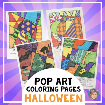 Preview of Pop Art Halloween Coloring Pages + Writing Activity | Pumpkins, Spiders, Bats...