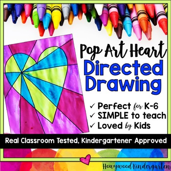 Preview of Pop Art Heart Directed Drawing Art Project Craft for Valentines February or Any