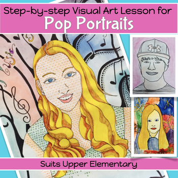 Preview of Pop Art Lichtenstein lesson SELF PORTRAITS art project 4th grade - middle