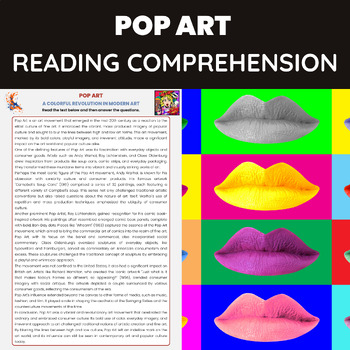 Preview of Pop Art Movement Reading Comprehension | Modern Art Movement Andy Warhol
