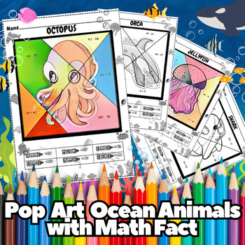 Preview of Pop Art Ocean Animal Coloring Pages Math Addition & Subtraction 1 - 3Grade Vol.1