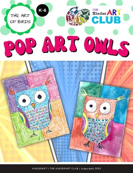 Preview of Pop Art Owls Drawing Art Lesson with Video Tutorial Instructions for K-6