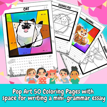 Preview of Pop Art Pet Coloring 50 Pages + Writing Activity | Cats, Dogs and More Vol.1