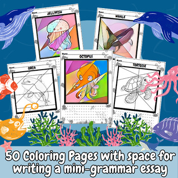 Preview of Pop Art Sea Animals Coloring 50 Pages + Writing Activity. Have Fun People! Vol.3