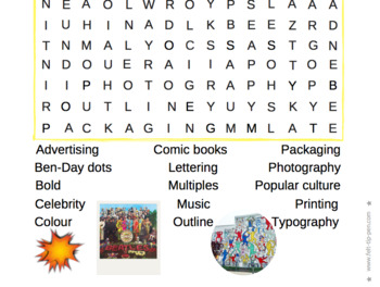 Pop Art Word Search Lesson Starter Plenary Cover Literacy Homework