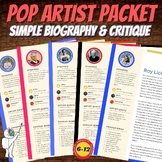 Pop Artist Packet Biography Pack, Critique, Coloring, Midd
