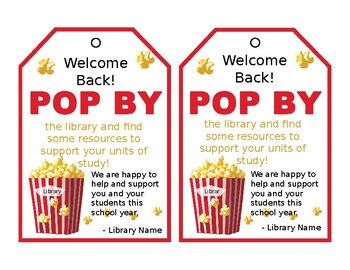 Preview of Pop By Welcome to the Library Editable Printable Beginning of School