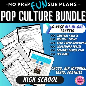 Preview of Pop Culture Sub Plan BUNDLE for High School | Set 1 | Fun Substitute Packets