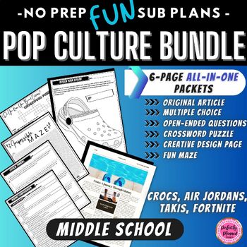 Preview of Pop Culture Sub Plan BUNDLE for Middle School | Set 1 | Fun Substitute Packets
