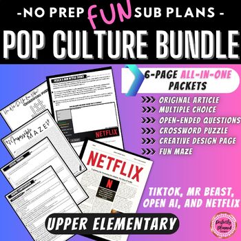 Preview of Pop Culture Sub Plan BUNDLE for Upper Elementary | Set 2 |Fun Substitute Packets