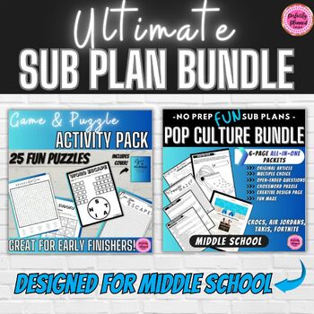 Preview of Pop Culture Sub Plans + Games & Puzzles | Middle School | Fun End of the Year