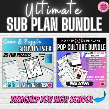 Preview of Pop Culture Sub Plans + Games & Puzzles | High School BUNDLE | End of the Year