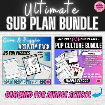 Preview of Pop Culture Sub Plans + Games & Puzzles | Middle School BUNDLE | End of the Year