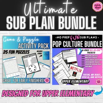 Preview of Pop Culture Sub Plans + Games & Puzzles |Upper Elementary BUNDLE End of the Year