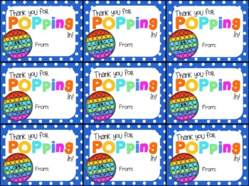 Preview of Pop It / Push Pop Fidget Toy Open House Gift Tag (Thank you for popping in!)