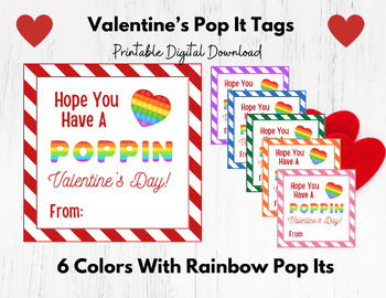 Preview of Pop It Valentine's Tags, Rainbow, Pop-It Valentines Cards, Poppit Valentine Tag