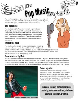 Preview of Pop Music - 2nd grade Informational Reading Passage