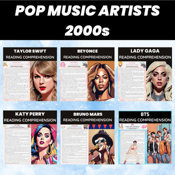 Preview of Famous Pop Music Artists Reading Comprehension Bundle | Pop Music 2000s